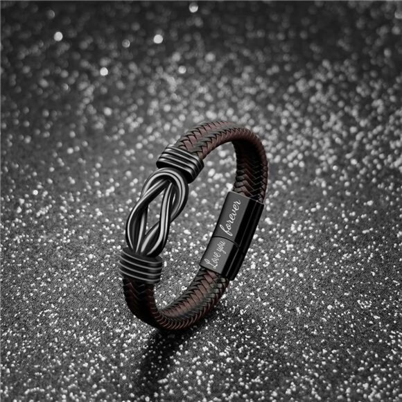 Mens Infinity Bracelet Brown Braided Leather Cuff Stainless Steel Love Jewelry - Picture 4 of 8